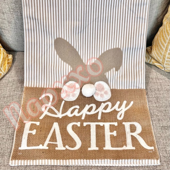 Farmhouse Happy Easter Burlap Bunny Decorative Table Runner - Picture 2 of 2